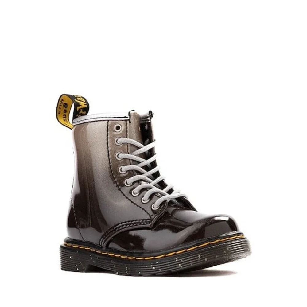 Dr. Martens 1460 8-Eye Patent Boot - Toddler - Black / Silver Gradient